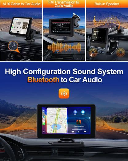 7-Inch Wireless CarPlay & Android Auto Car Stereo with 1080P HD Touchscreen, GPS Navigation, Bluetooth, FM, and Siri Integration