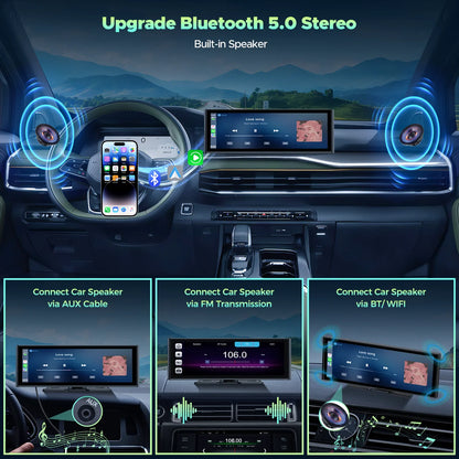 9.26" Wireless CarPlay Display with 4K Dash Cam & 1080P Backup Camera, Portable Car Stereo with Android Auto, Mirror Link, GPS, and Loop Recording