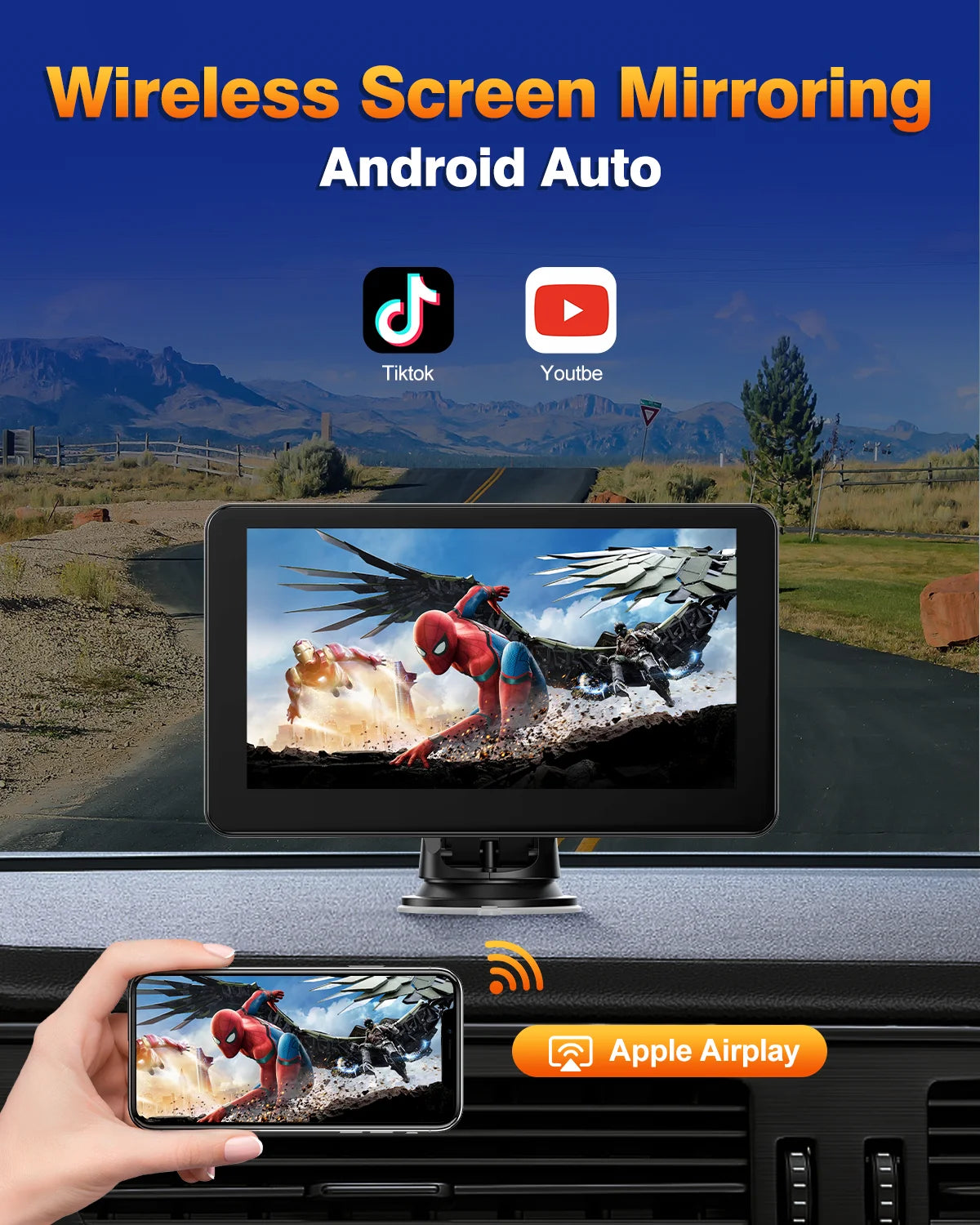 7-Inch Wireless CarPlay & Android Auto Car Stereo with 1080P HD Touchscreen, GPS Navigation, Bluetooth, FM, and Siri Integration