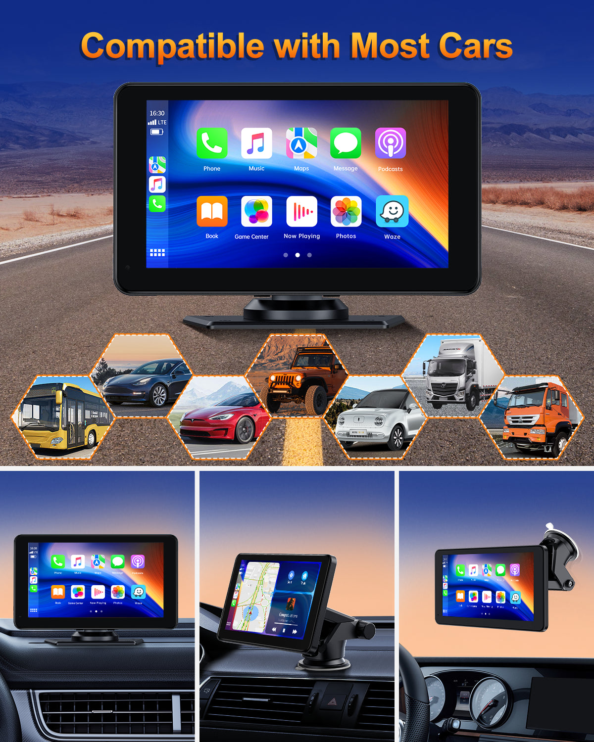 7-Inch Wireless CarPlay & Android Auto Car Stereo with 1080P HD Touchscreen, GPS Navigation, Bluetooth, FM, and Siri Integration