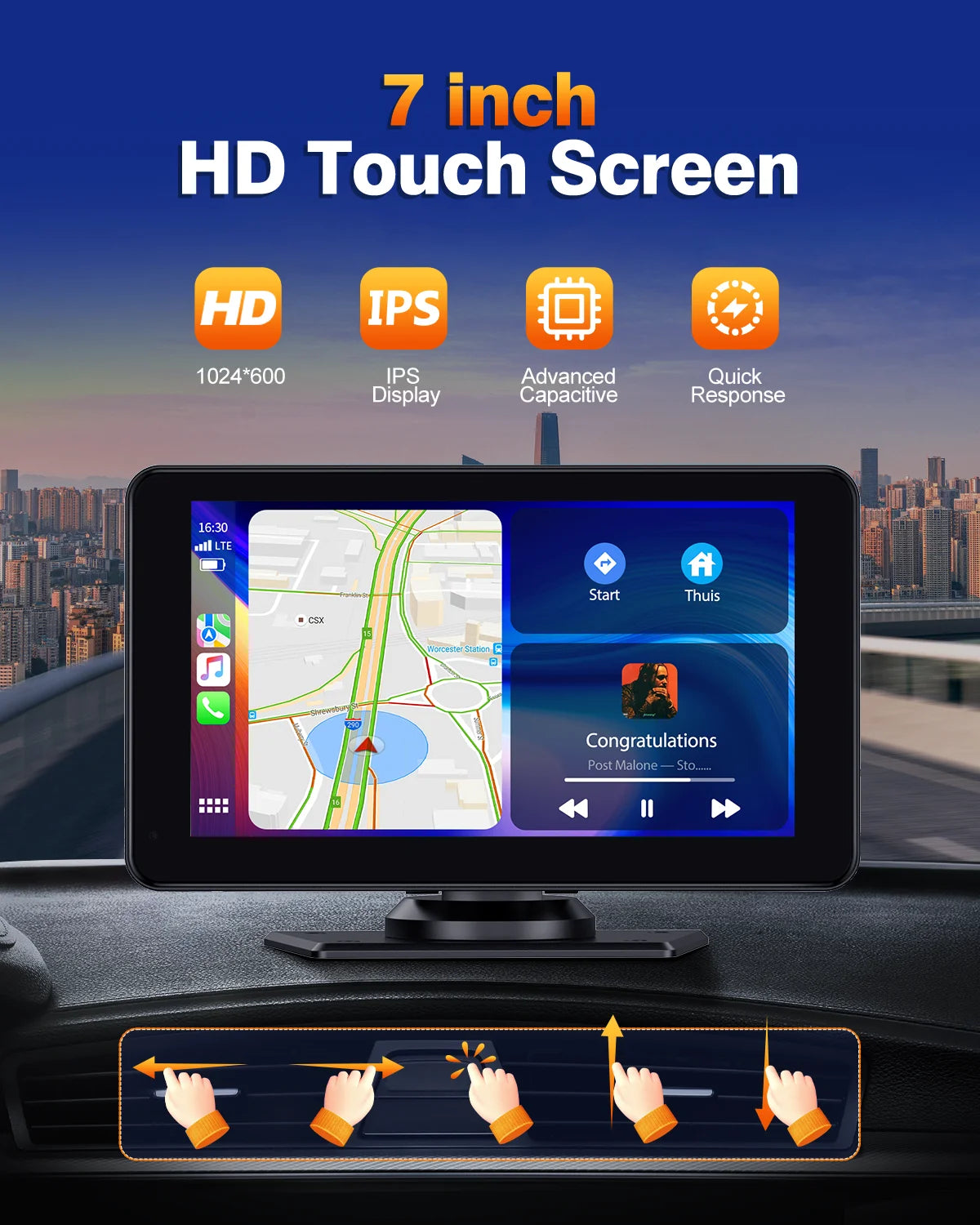 7-Inch Wireless CarPlay & Android Auto Car Stereo with 1080P HD Touchscreen, GPS Navigation, Bluetooth, FM, and Siri Integration